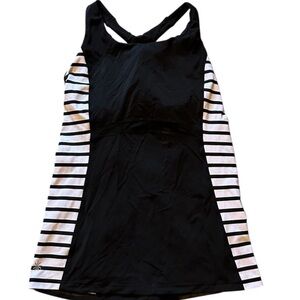 Athleta Black & White Striped Fitted Racerback Tank Size Medium